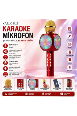 WS-1816 Bluetooth Speaker Karaoke Mikrofonlu Kablosuz Hoparlör Hafıza Kartı ve Usb Girişli Şarjlı Rgb Led Işıklı Müzikçalar