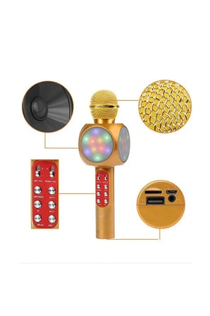 WS-1816 Bluetooth Speaker Karaoke Mikrofonlu Kablosuz Hoparlör Hafıza Kartı ve Usb Girişli Şarjlı Rgb Led Işıklı Müzikçalar