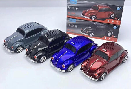 WSTER WS-1939 BEETLE Araba Görünümlü Taşınabilir Kablosuz Bluetooth Hoparlör ve Radyo KIRMIZI