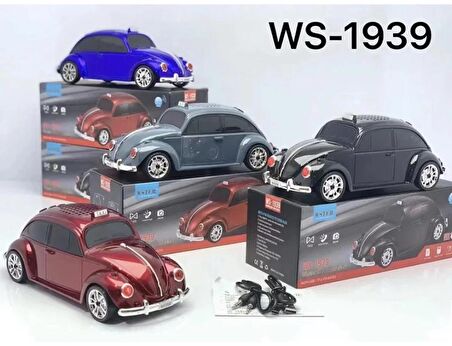 WSTER WS-1939 BEETLE Araba Görünümlü Taşınabilir Kablosuz Bluetooth Hoparlör ve Radyo