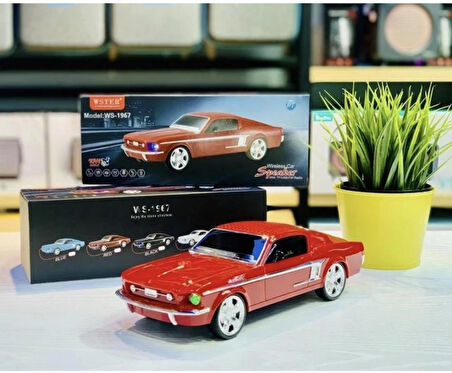 Wster WS-1967BT Ford Mustang GT 1967 Model Araba 10 W FM Radyo Bluetooth Hoparlör KIRMIZI