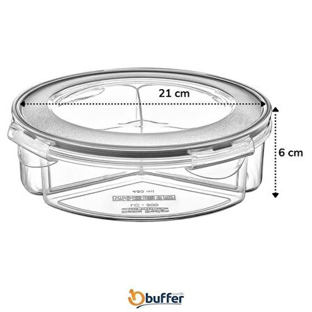 Woody Sofia 3 Bölmeli Sızdırmaz Contalı Kilitli Kapaklı 1,35 Litre yuvarlak Erzak Saklama Kabı LC-500