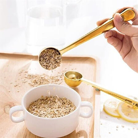 Woody Sofia Mandallı Kahve Ölçü Kaşığı Gold Çok Fonksiyonlu Paslanmaz Çelik Kaşık