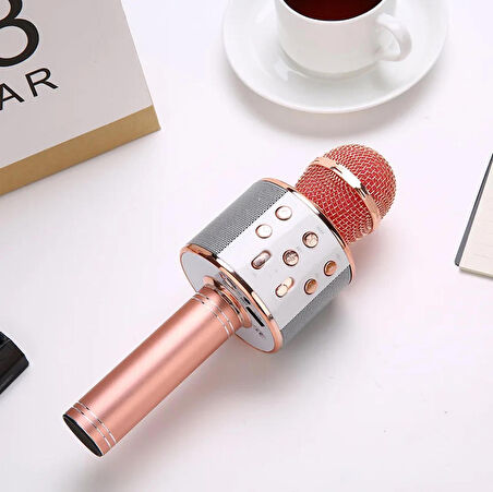 WS-858L Led Işıklı Bluetooth Hoparlörlü Karaoke Mikrofon ROSE GOLD