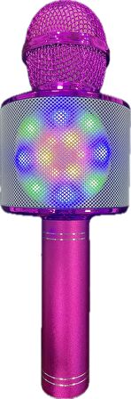 WS-858L Led Işıklı Bluetooth Hoparlörlü Karaoke Mikrofon PEMBE