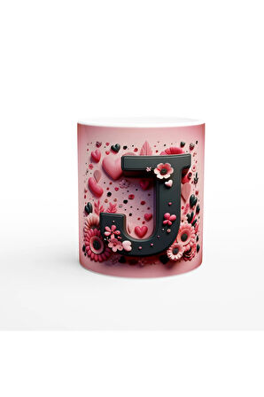 J Harfi Kontrast Detaylı Harfli Kupa Bardak