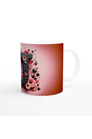 J Harfi Kontrast Detaylı Harfli Kupa Bardak