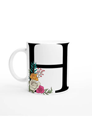 H Harfi Çiçek Motifli Kupa Bardak