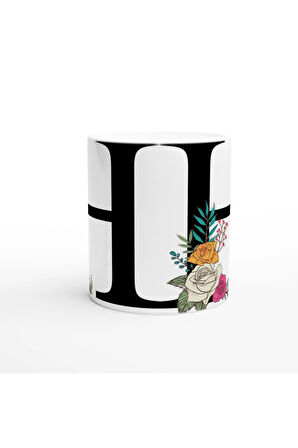 H Harfi Çiçek Motifli Kupa Bardak