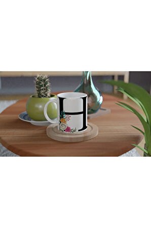 H Harfi Çiçek Motifli Kupa Bardak