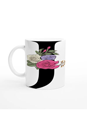 J Harfi Çiçek Motifli Kupa Bardak