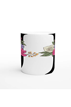 J Harfi Çiçek Motifli Kupa Bardak