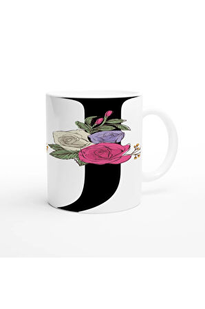 J Harfi Çiçek Motifli Kupa Bardak