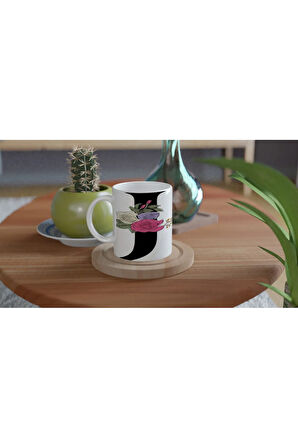 J Harfi Çiçek Motifli Kupa Bardak