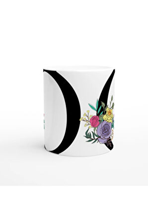 O Harfi Çiçek Süslemeli Harfli Kupa Bardak