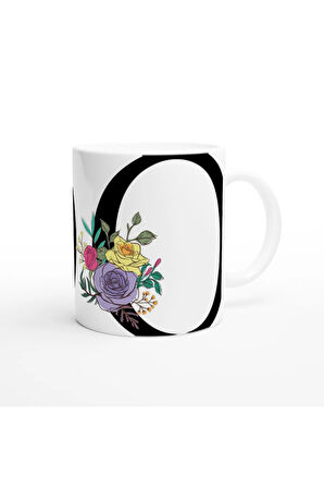 O Harfi Çiçek Süslemeli Harfli Kupa Bardak