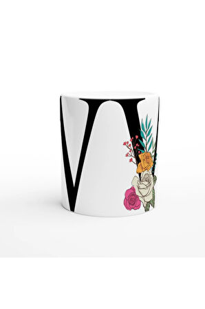 V Harfi Çiçek Motifli Harfli Kupa Bardak