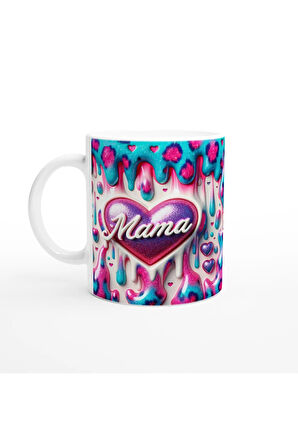 Mama Yazılı Parıltılı Renk Patlaması Anneler Günü Kupa Bardak