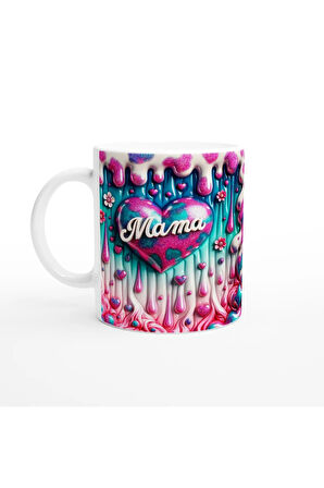 Mama Yazılı Canlı Renkli Kalpli Anneler Günü Kupa Bardak