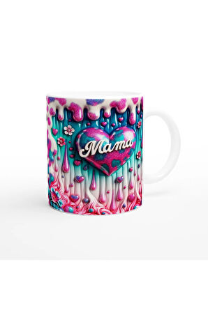 Mama Yazılı Canlı Renkli Kalpli Anneler Günü Kupa Bardak