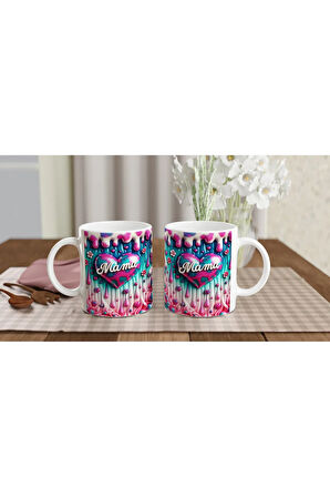 Mama Yazılı Canlı Renkli Kalpli Anneler Günü Kupa Bardak