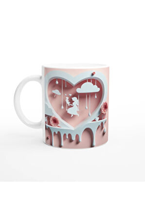 Bulutlu Kalp İçinde Anne ve Çocuk Salıncak Tasarımlı Kupa Bardak