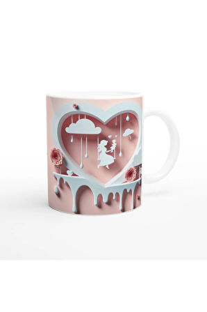 Bulutlu Kalp İçinde Anne ve Çocuk Salıncak Tasarımlı Kupa Bardak