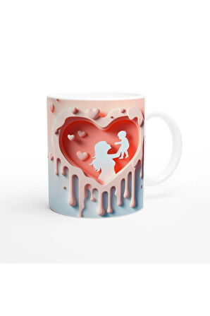 Kalpli Çerçevede Yüz Yüze Bakan Anne Çocuk Kupa Bardak