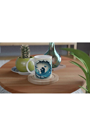 Mavi Dalgaların Kalbinde Anne ve Çocuk Kupa Bardak