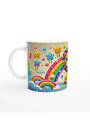 Gökkuşağı Yelesiyle Neşeli Aslan Temalı Çocuklara Özel Baskılı Kupa Bardak