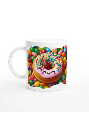 Gülen Donut ve Renkli Şekerler Temalı Çocuklara Özel Baskılı Kupa Bardak