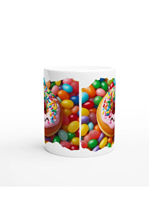 Gülen Donut ve Renkli Şekerler Temalı Çocuklara Özel Baskılı Kupa Bardak