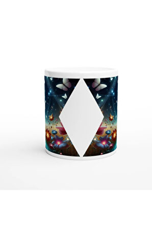 Büyülü Çiçek Bahçesi ve Kelebekler Baskılı Kupa Bardak