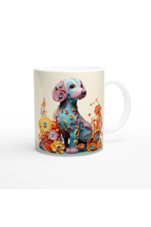 Pastel Çiçekli Köpek Baskılı Kupa Bardak