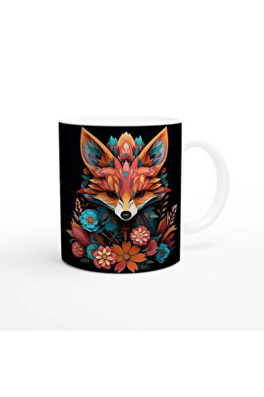 Çiçekli Soyut Tilki Baskılı Kupa Bardak