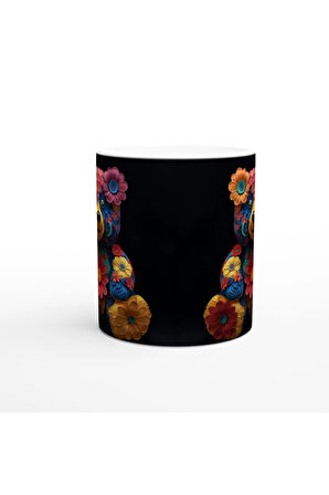 Çiçekli Sevimli Ayıcık Temalı Renkli Sanatsal Kupa Bardak