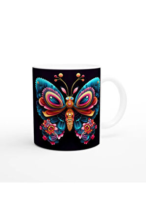 Neon Renkli Gökkuşağı Kelebek Kupa Bardak