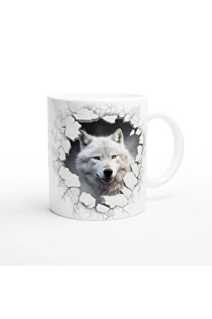 Beyaz Kurt Duvar Kıran Kupa Bardak