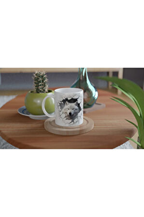 Beyaz Kurt Duvar Kıran Kupa Bardak