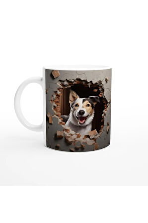 Kırık Duvar Arkasından Bakan Neşeli Köpek Kupa Bardak