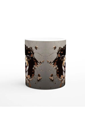 Kırık Duvar Arkasından Bakan Neşeli Köpek Kupa Bardak