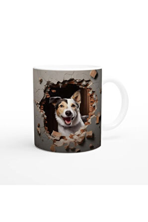 Kırık Duvar Arkasından Bakan Neşeli Köpek Kupa Bardak