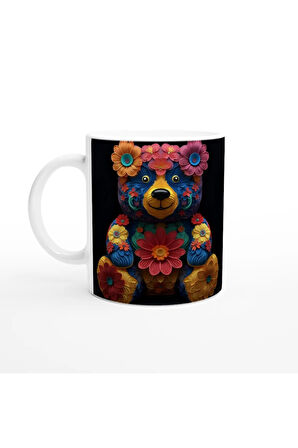 Çiçekli Ayıcık Baskılı Kupa Bardak