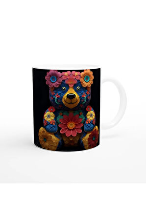 Çiçekli Ayıcık Baskılı Kupa Bardak