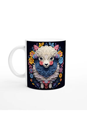 Çiçekli Tatlı Kuzu Baskılı Kupa Bardak