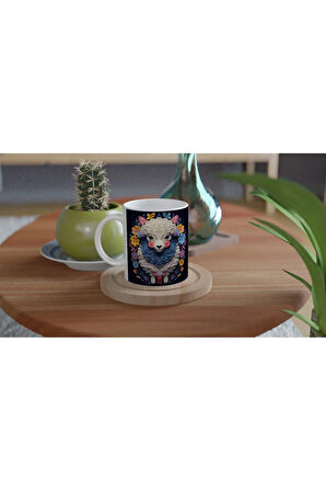 Çiçekli Tatlı Kuzu Baskılı Kupa Bardak