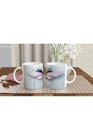 Pembe Ejderha Sineği Kırık Duvar Temalı Baskılı Kupa Bardak