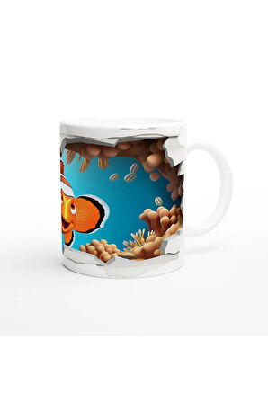 Kırık Duvarın Ardında Gülümseyen Palyaço Balığı Baskılı Kupa Bardak