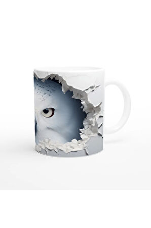 Beyaz Duvarı Delen Bakış: Kartal Gözlü Baykuş Baskılı Kupa Bardak