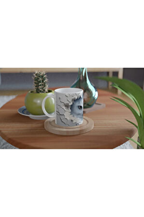 Beyaz Duvarı Delen Bakış: Kartal Gözlü Baykuş Baskılı Kupa Bardak